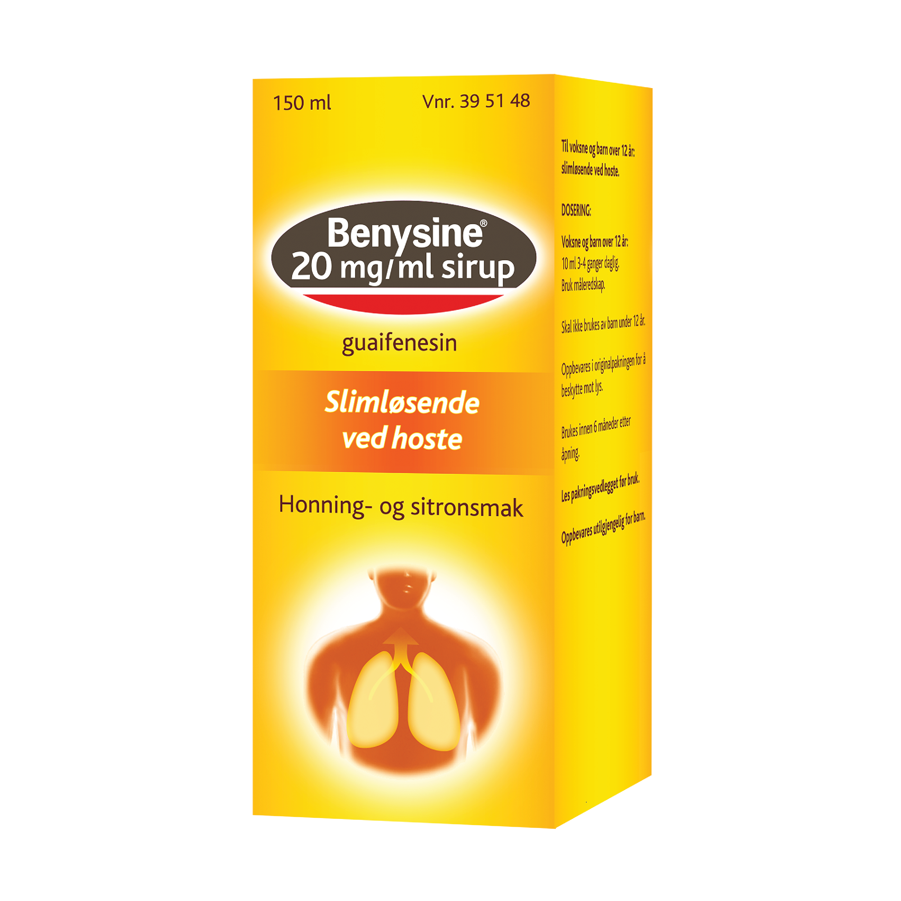 Benysine 20 mg/ml slimløsende sirup, Honning og sitron, 150 ml