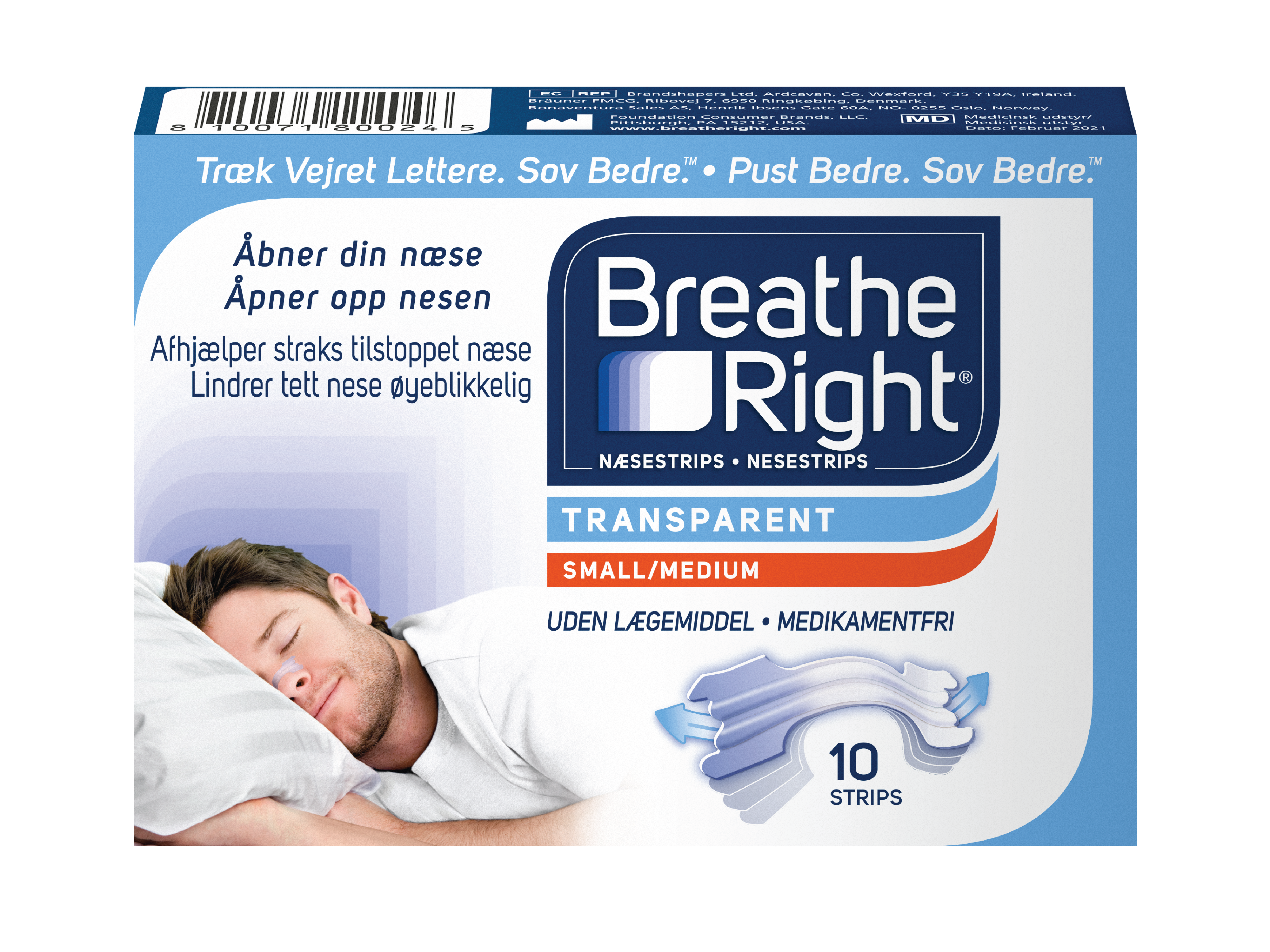 Breathe right Nesestrips, Transparent, Small/Medium, 10 stk.