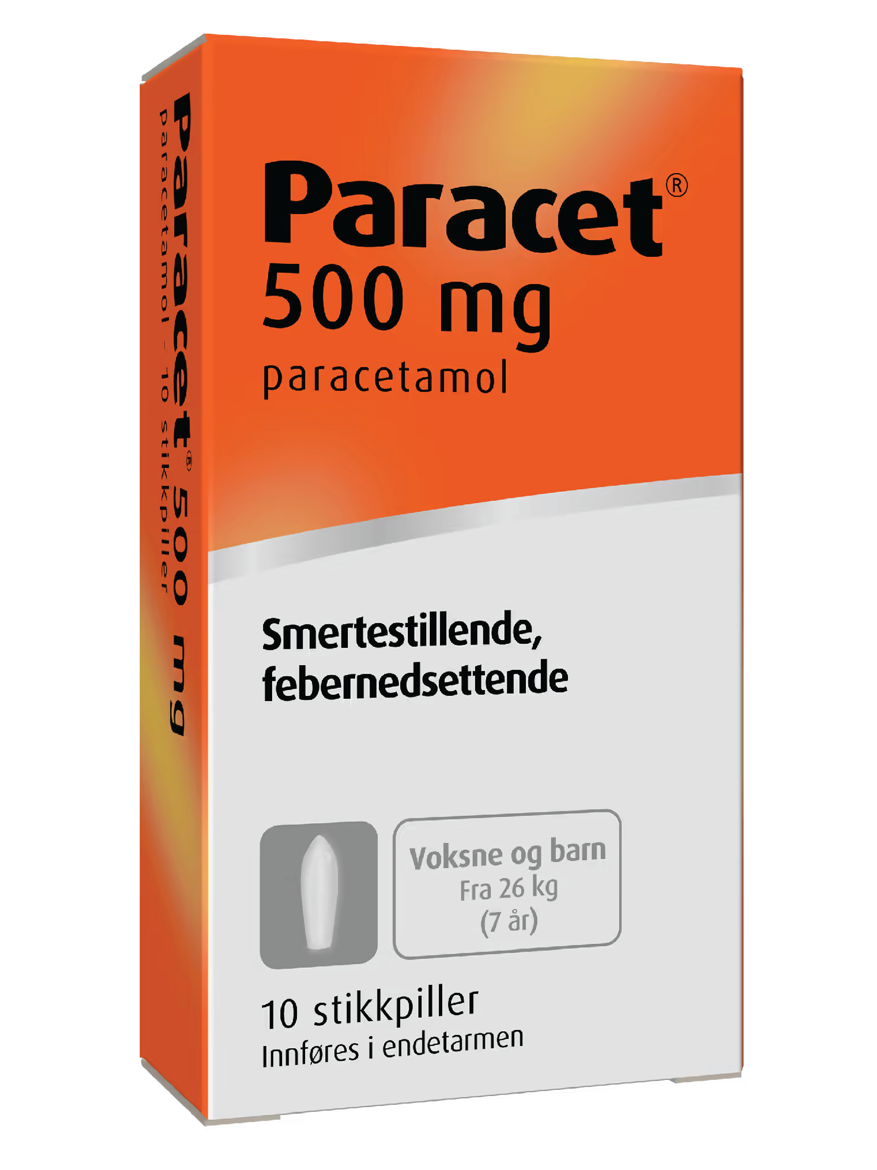 Paracet 500 mg stikkpiller, 10 stk.