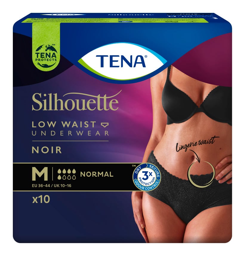 Tena Silhouette Normal Low Waist Black, Medium, sort, 10 stk