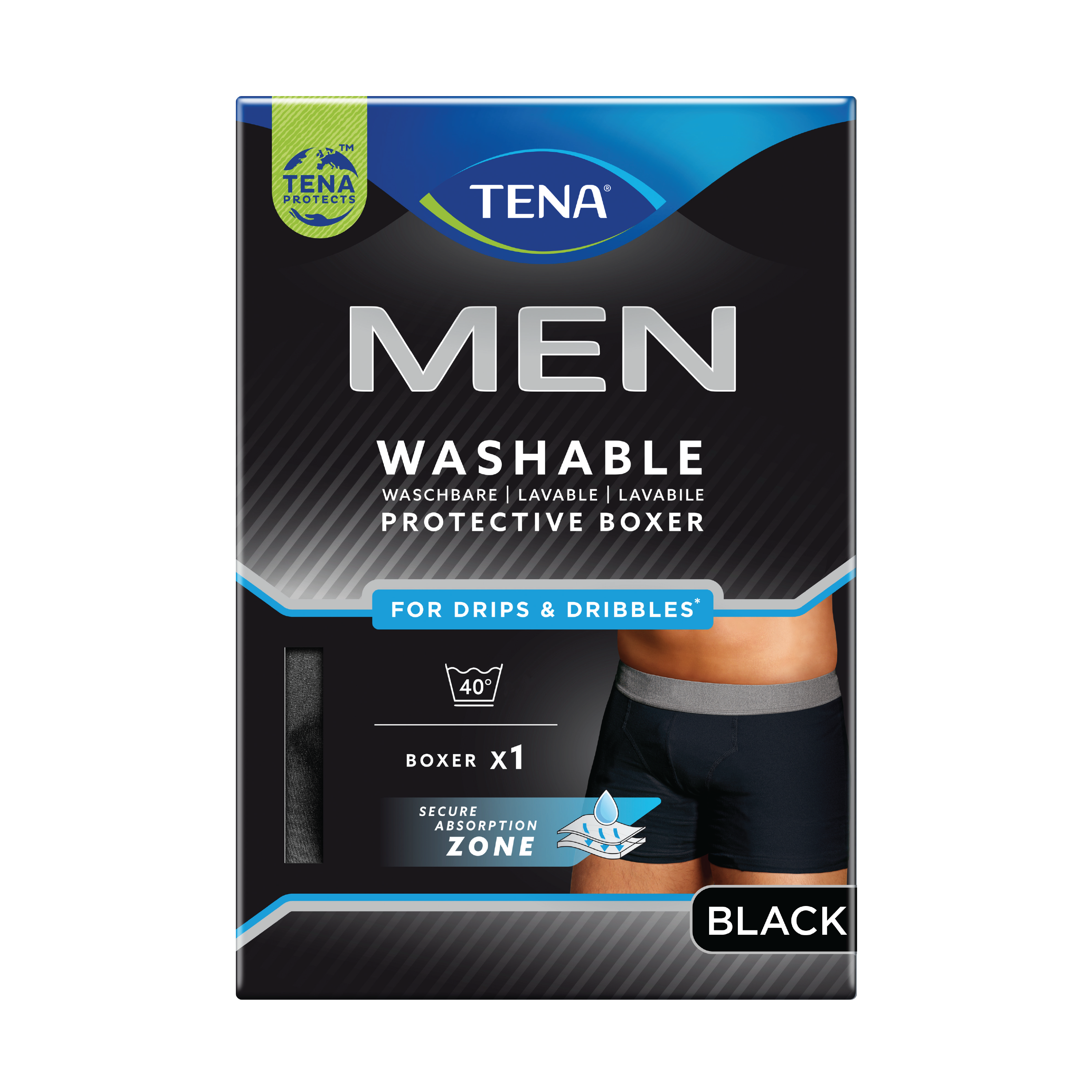 Tena Washable Protective Boxer, Sort, medium, 1 stk.